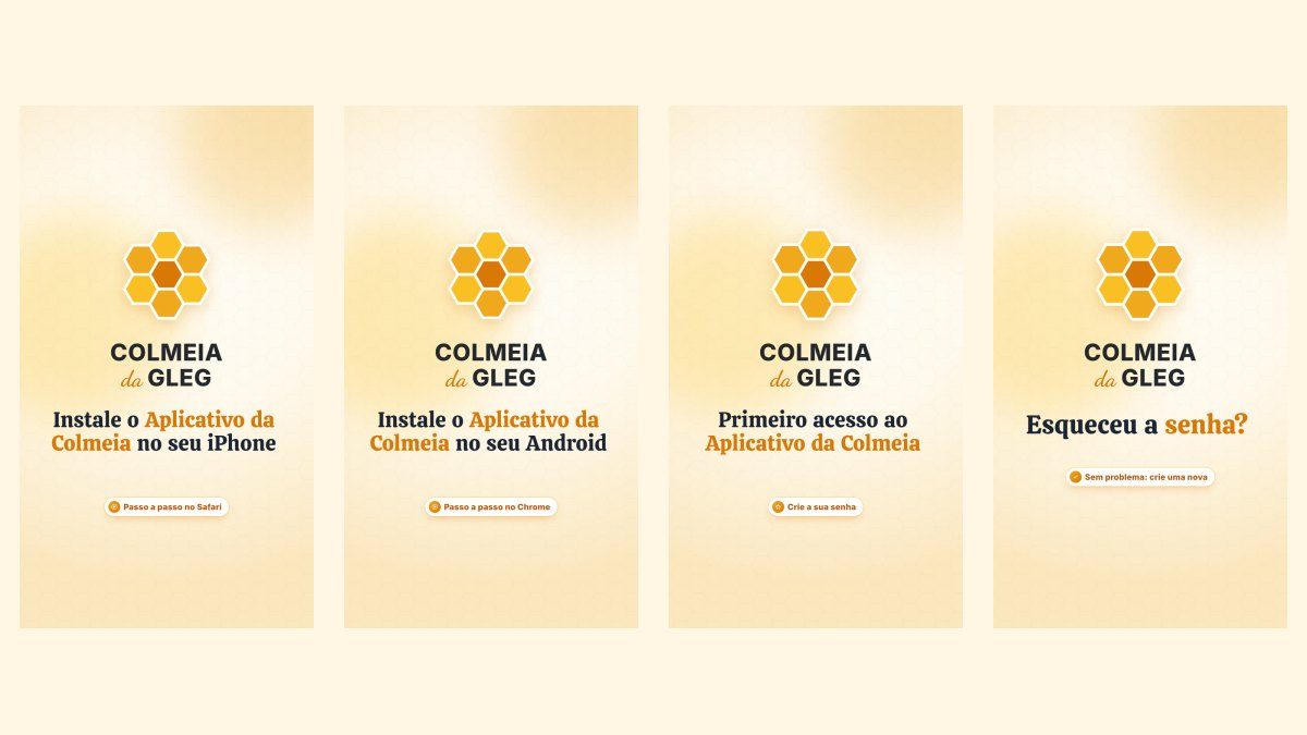 Capas dos quatro vídeos do Aplicativo da Colmeia lado a lado