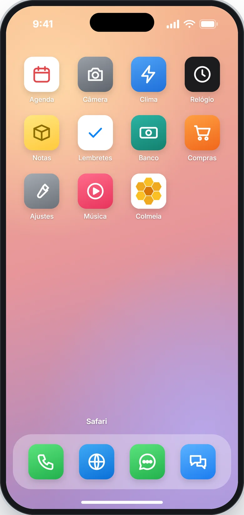Tela de início do iPhone com o ícone Colmeia