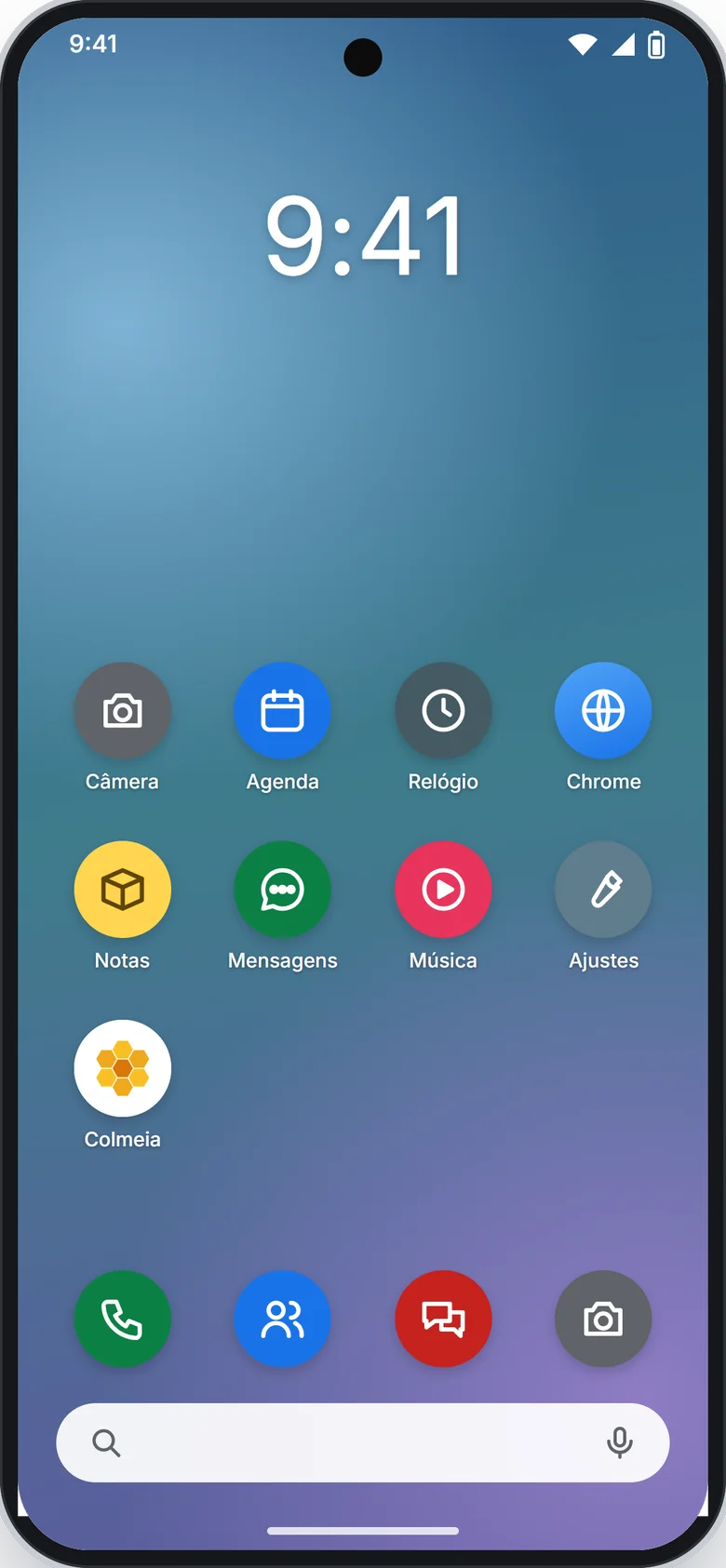 Tela inicial do Android com o ícone Colmeia