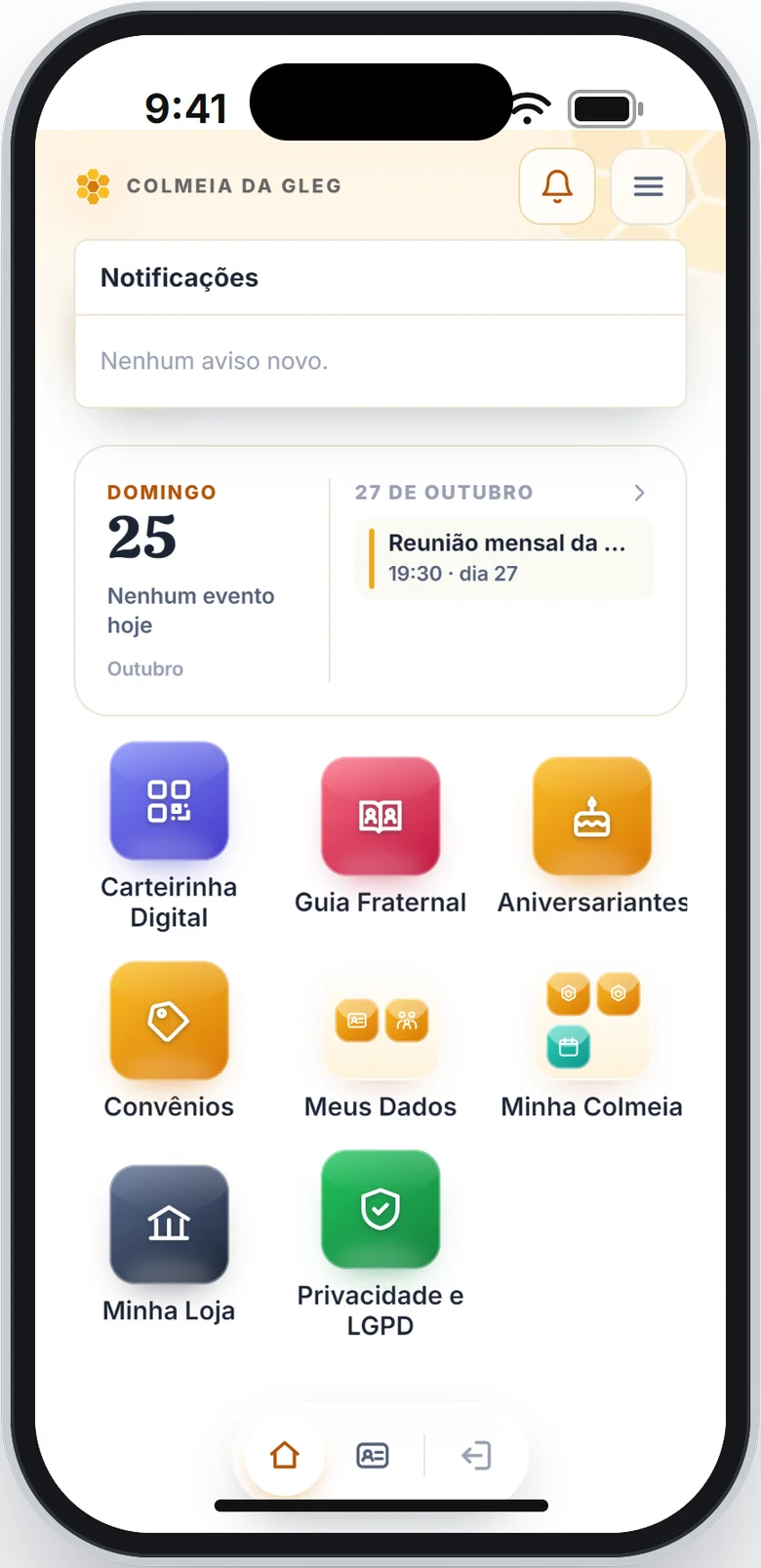 Lista Notificações vazia, com a frase Nenhum aviso novo