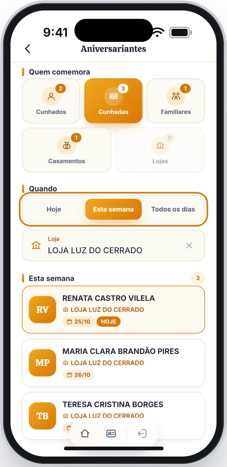 Seção Quando em destaque com Esta semana marcada e a lista da semana embaixo