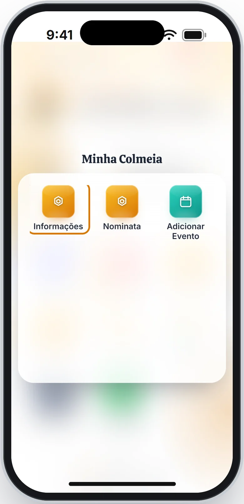 Pasta Minha Colmeia aberta com a opção Informações em destaque