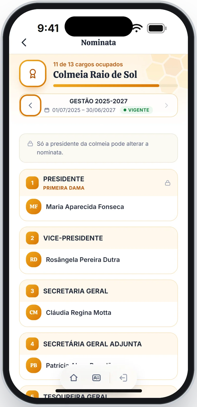 Faixa da gestão com a seta da esquerda em destaque