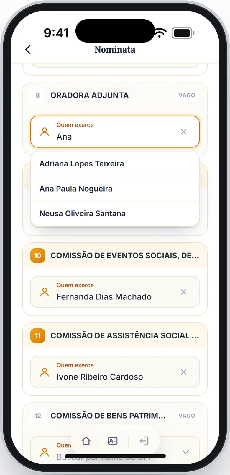 Campo Quem exerce com o nome digitado e a lista de pessoas encontradas