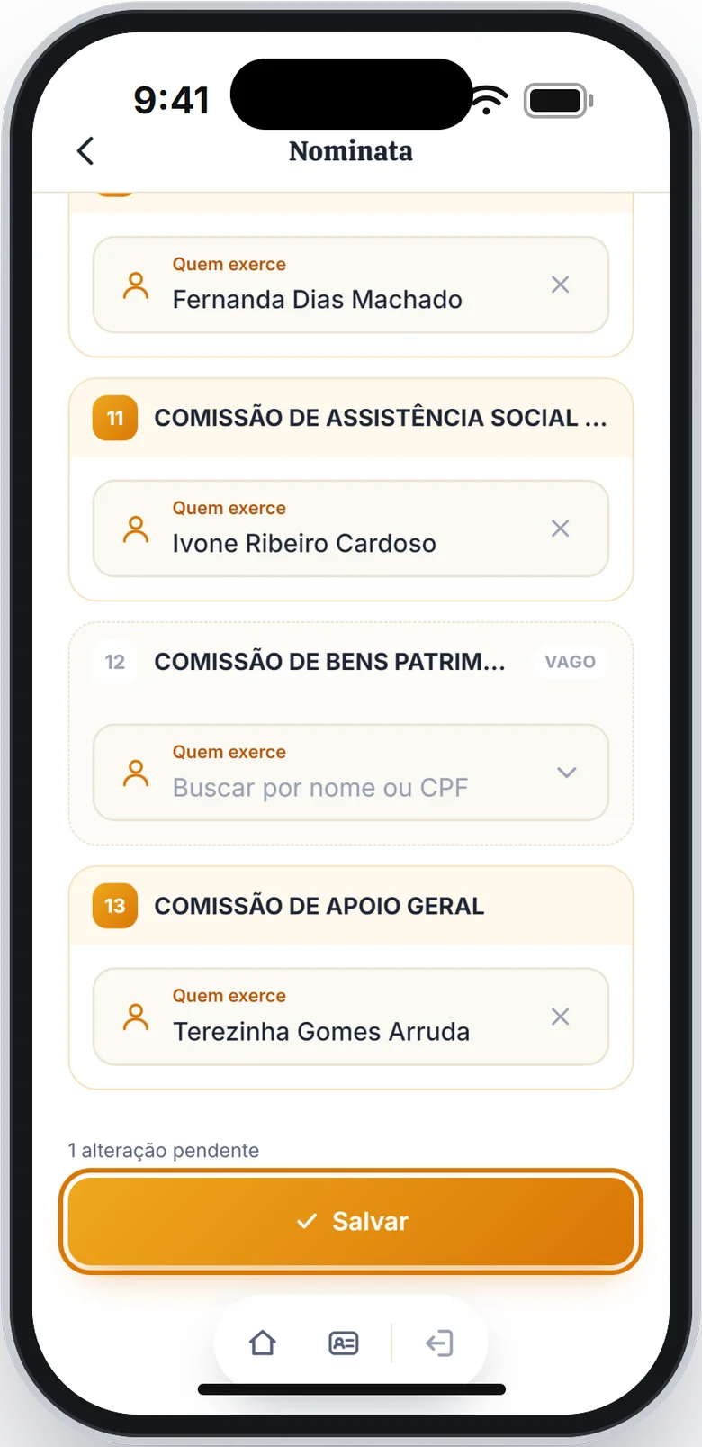 Fim da nominata com 1 alteração pendente e o botão Salvar em destaque
