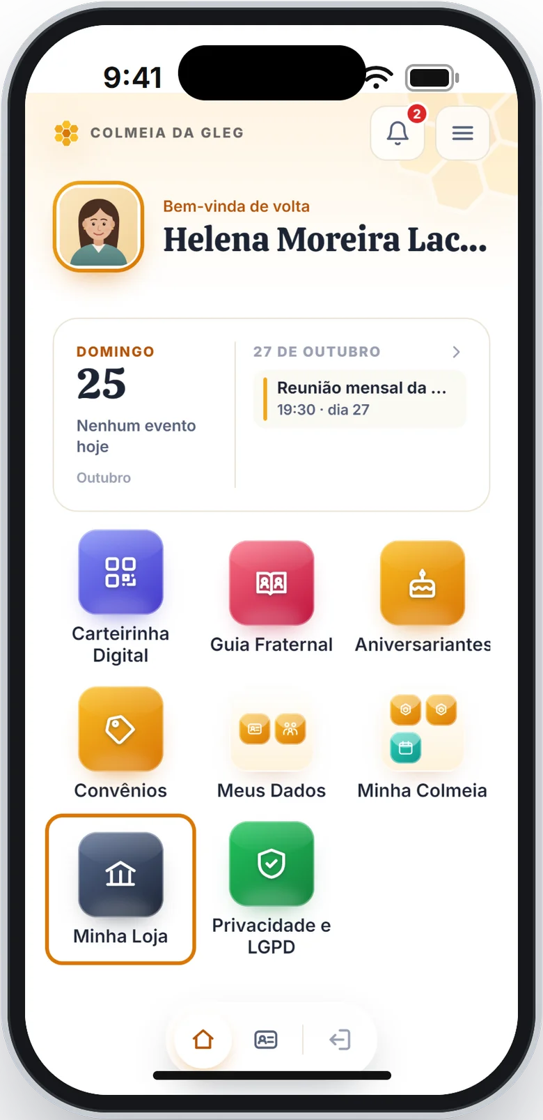 Tela de início com o ícone Minha Loja em destaque