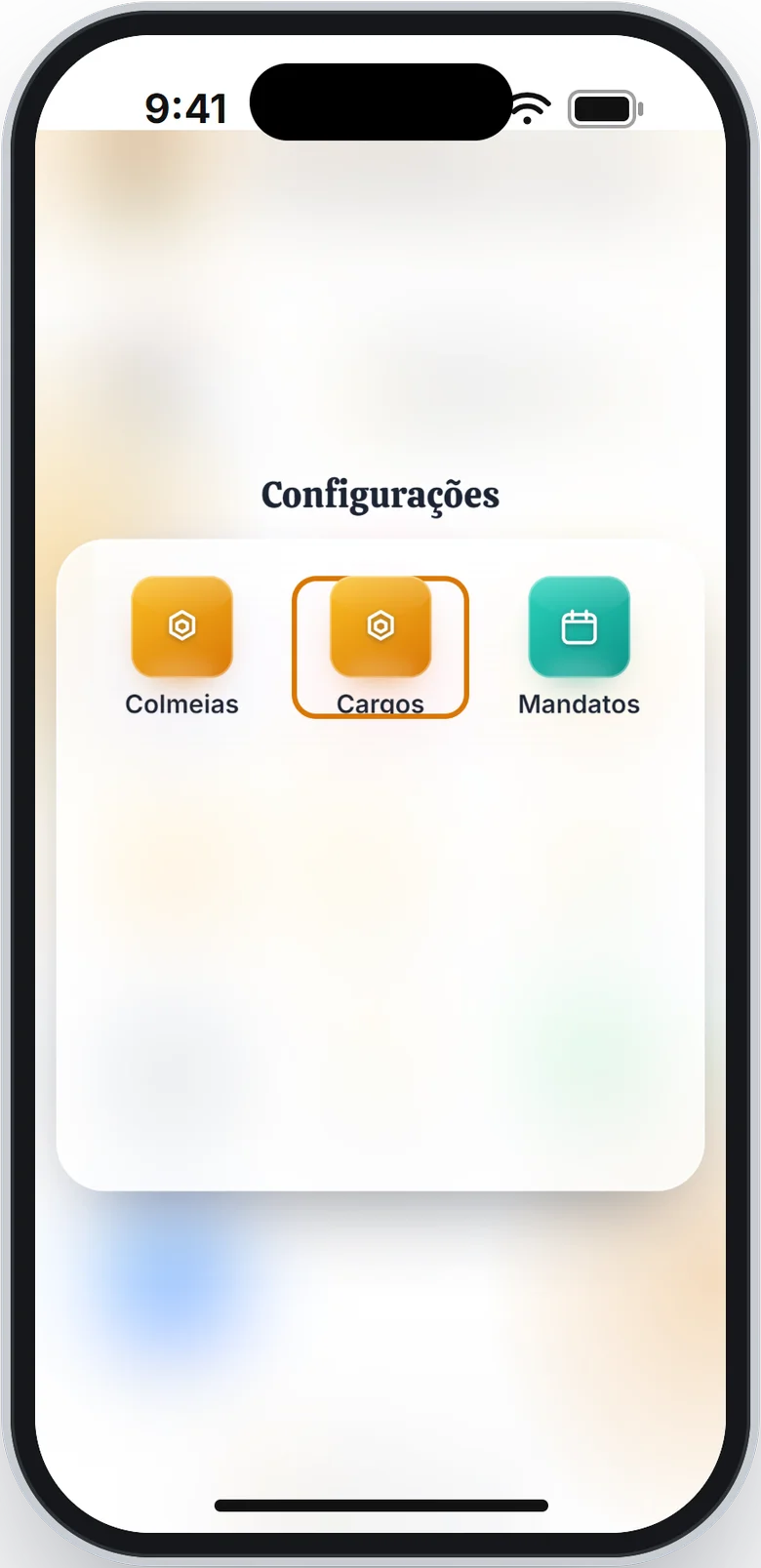 Pasta Configurações aberta, com a opção Cargos em destaque